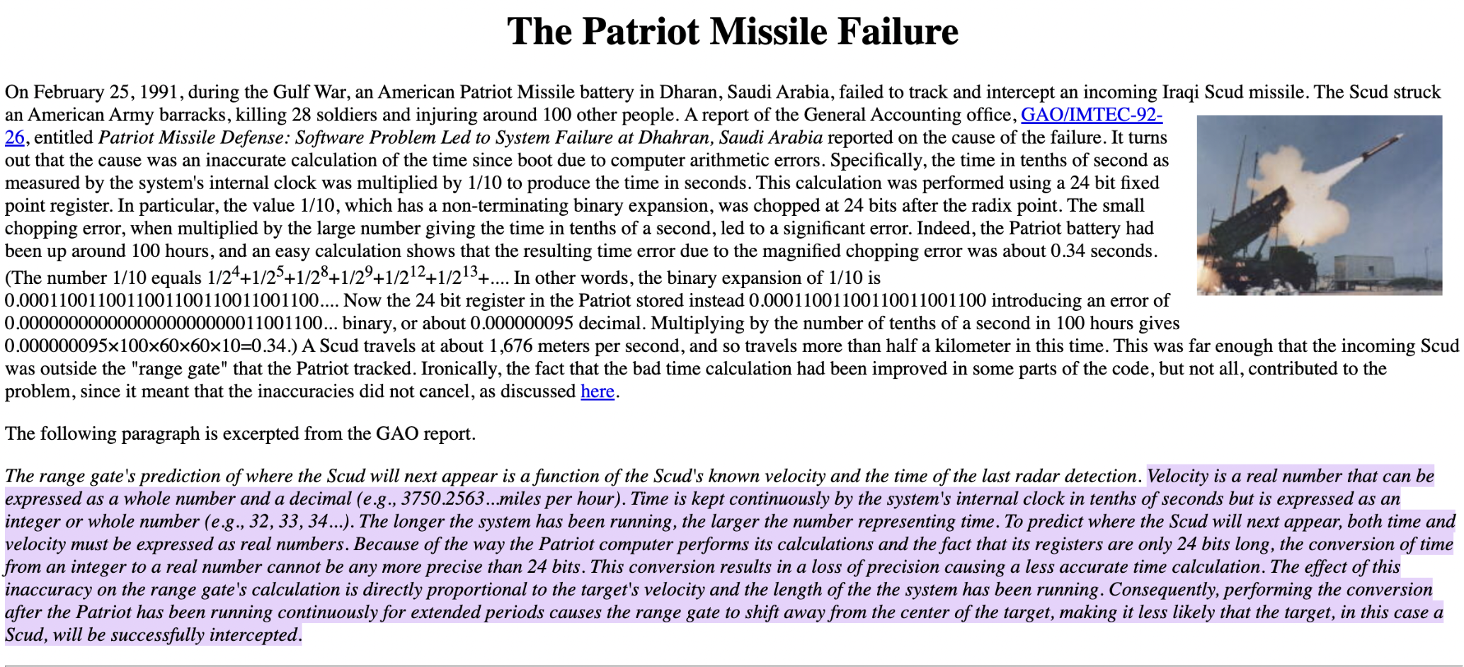 photo of article on patriot missile failiure